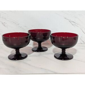 Vintage Royal Ruby Anchor Hocking Sherbet Glasses 3-Pieces
